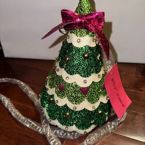 NWT Betsey Johnson Christmas tree kitsch gold chain glitter bag